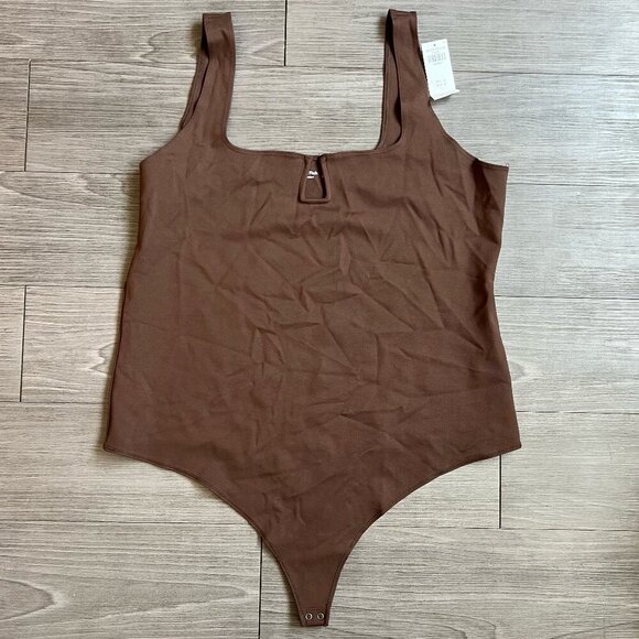 NWT Abercrombie & Fitch Soft AF Ponte Notch Bodysuit Chocolate Brown Size XXL - Picture 2 of 8